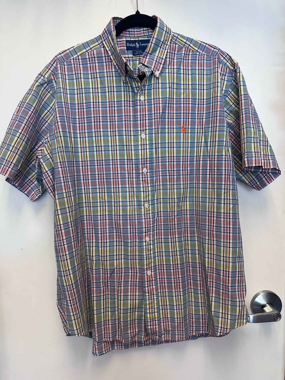 Ralph Lauren Plaid Short-Sleeve Button-Down Shirt in Pink, Green and Blue